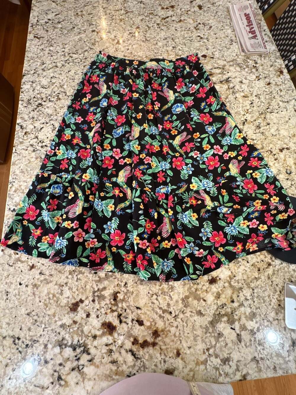 Old Navy Tropical Print Skirt Size S Black Floral Bird Maxi Midi